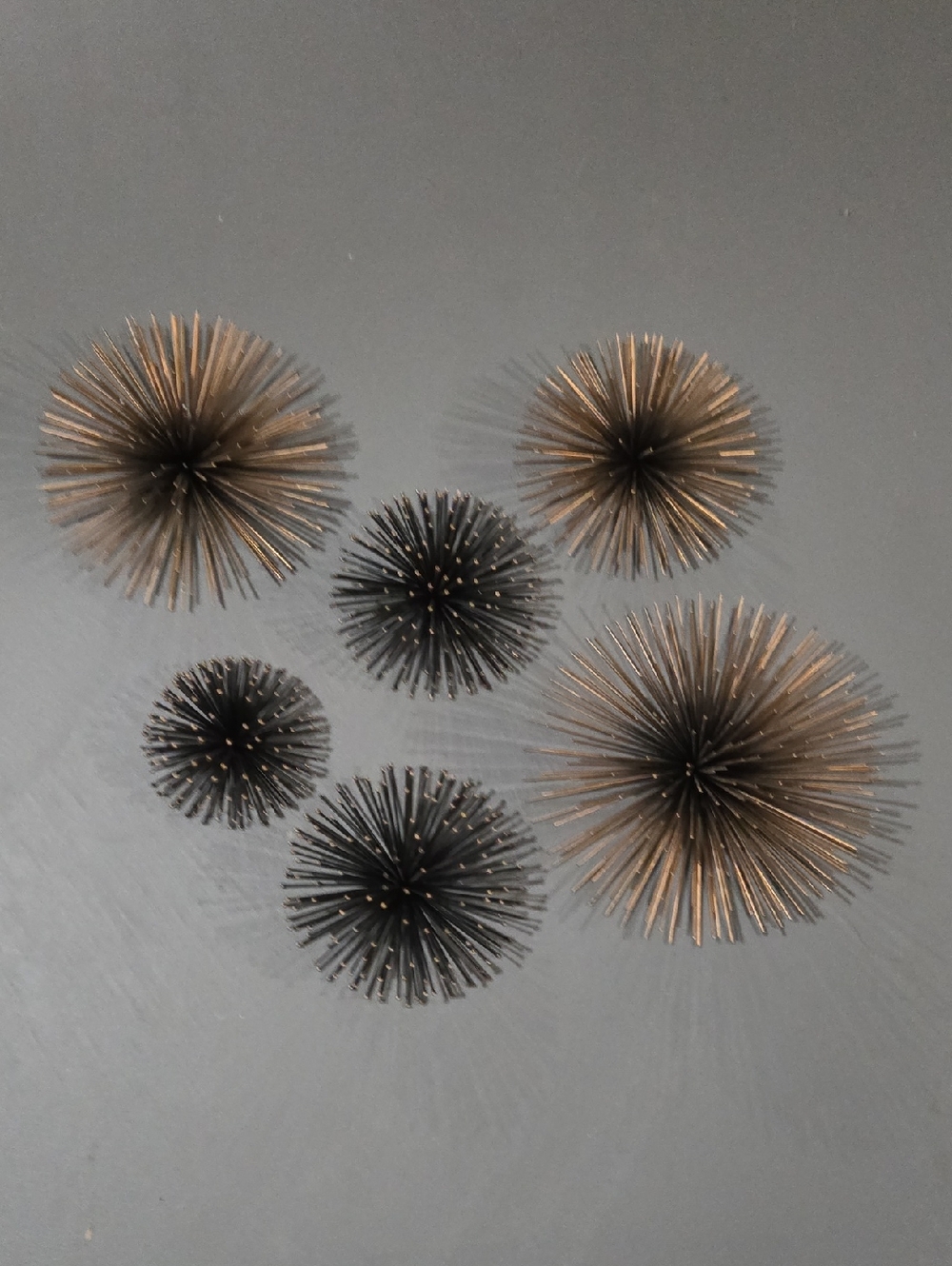 Set of 6 MCM Decorative Metal Sea Urchin Wall Accents in Black and Bronze